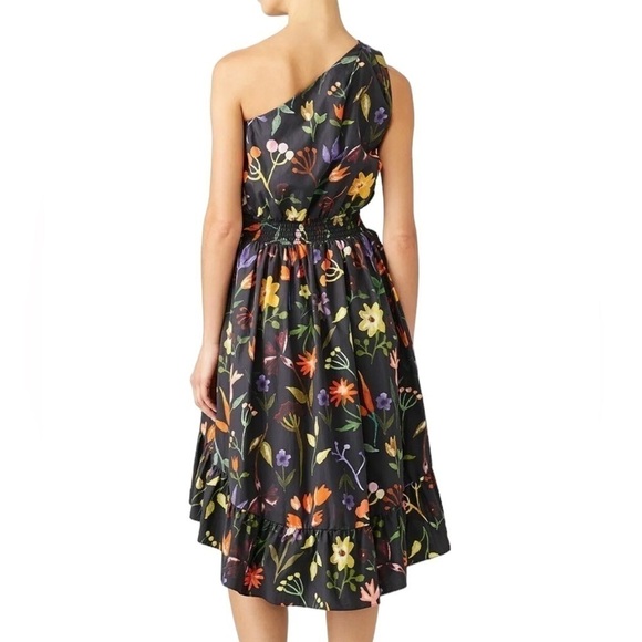 Slate & Willow Black Floral Print One-Shoulder Hi-Low Ruffle Hem Dress Size 2 - Picture 3 of 11
